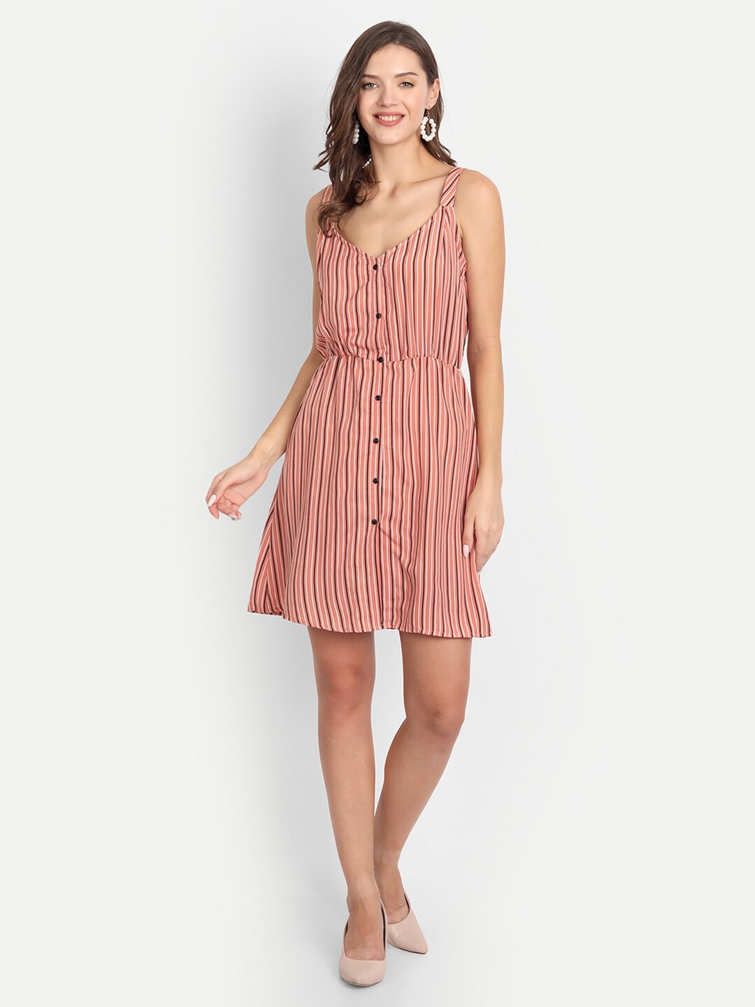 

D 'VESH Peach-Coloured Striped Crepe Dress