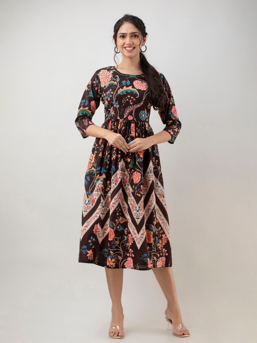 

Aawari Black Ethnic Motifs Midi Dress