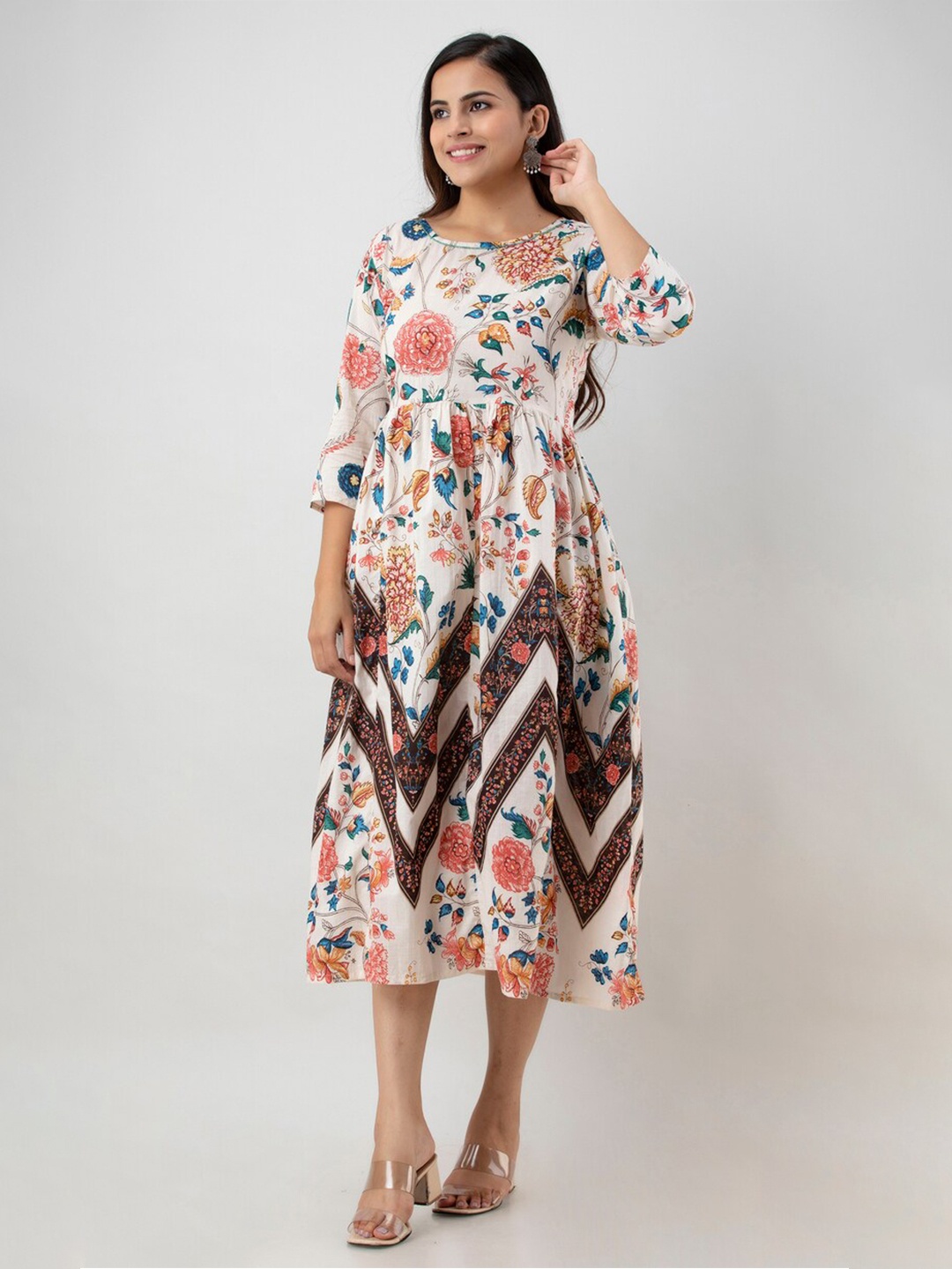 

Aawari White Floral Midi Dress