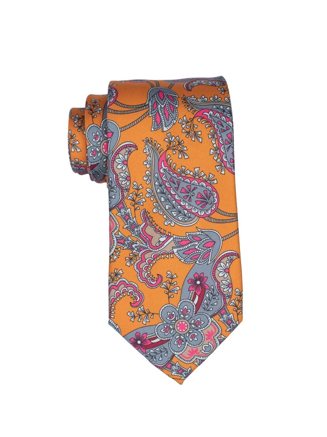 

The Tie Hub Men Printed Italian Como Silk Skinny Tie, Orange