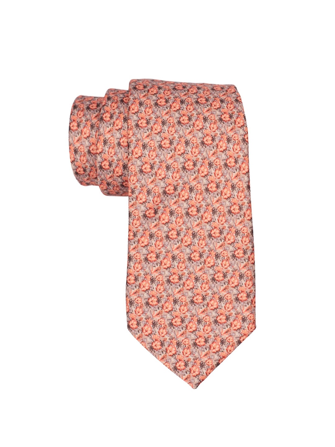 

The Tie Hub Men Orange & Grey Printed Broad Tie