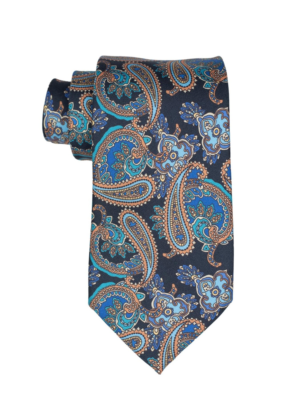 

The Tie Hub Men Italian Como Silk Paisley Print Broad Tie, Navy blue