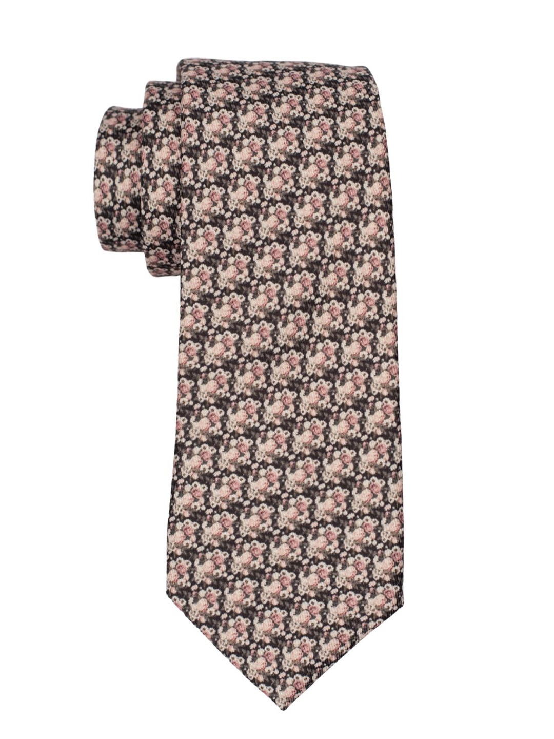 

The Tie Hub Men Green & Peach-Coloured Floral Printed Silk Necktie