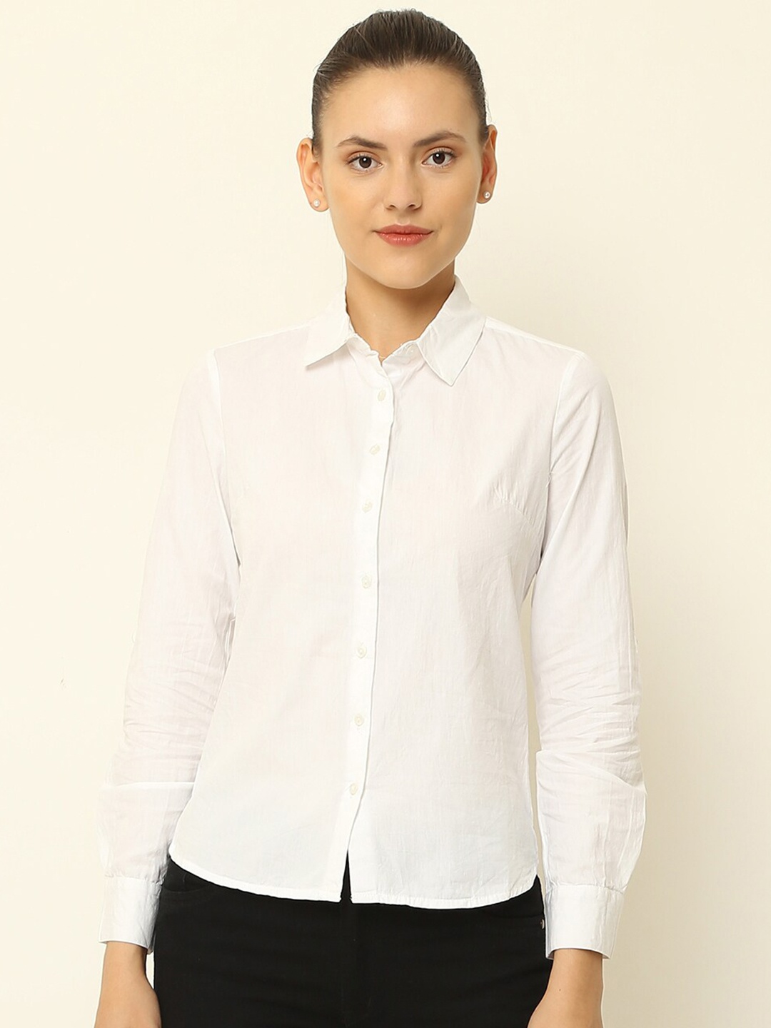 

NoBarr Women White Cotton Classic Formal Shirt