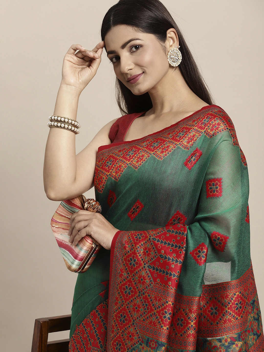 

AYKA CLOTHINGS Turquoise Blue Pure Cotton Patola Saree