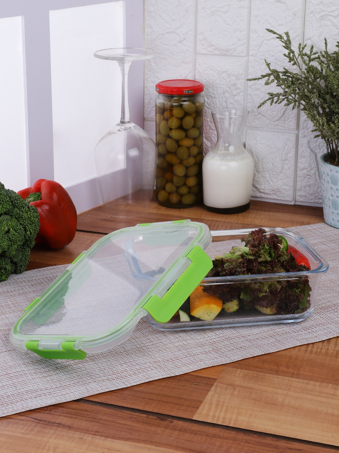 

Pyrex Green & Transparent Solid Food Container With Lid