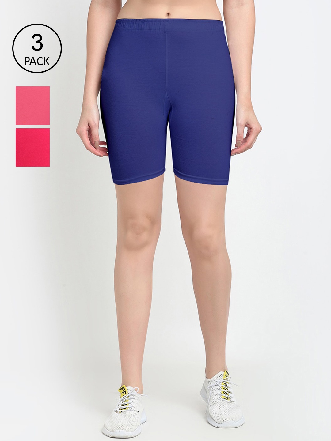 GRACIT Women Blue Pack Of 3 Cycling Sports Cotton Shorts