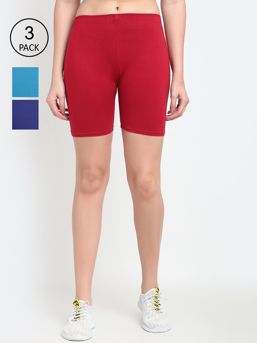 

GRACIT Women Pack Of 3 Blue & Red Cycling Sports Shorts