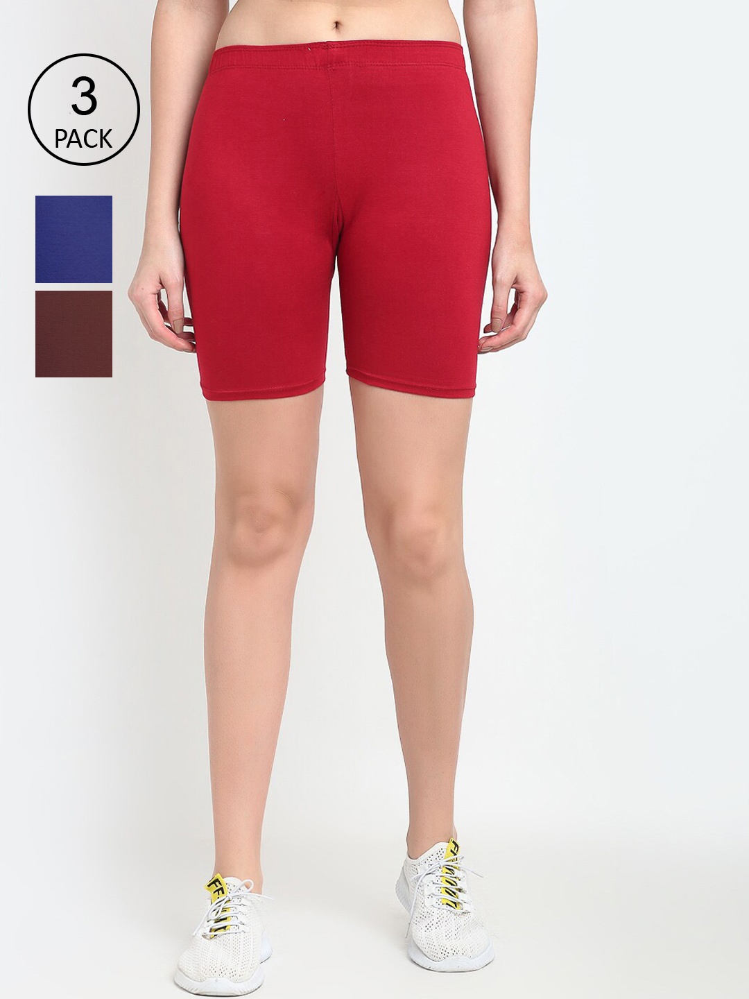 GRACIT Women Blue & Maroon Pack Of 3 Cycling Shorts