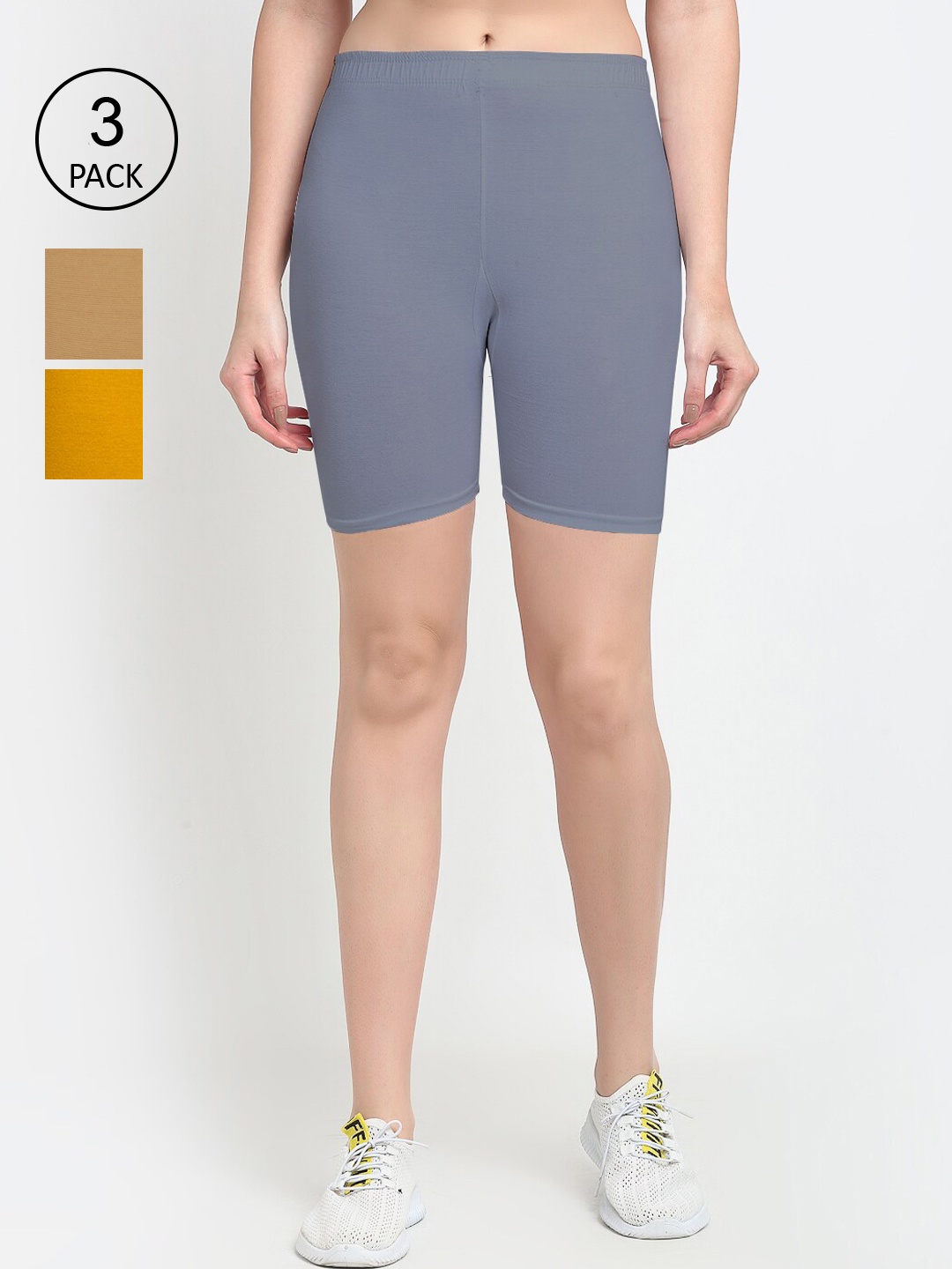 

GRACIT Women Pack of 3 Cycling Sports Cotton Shorts, Grey