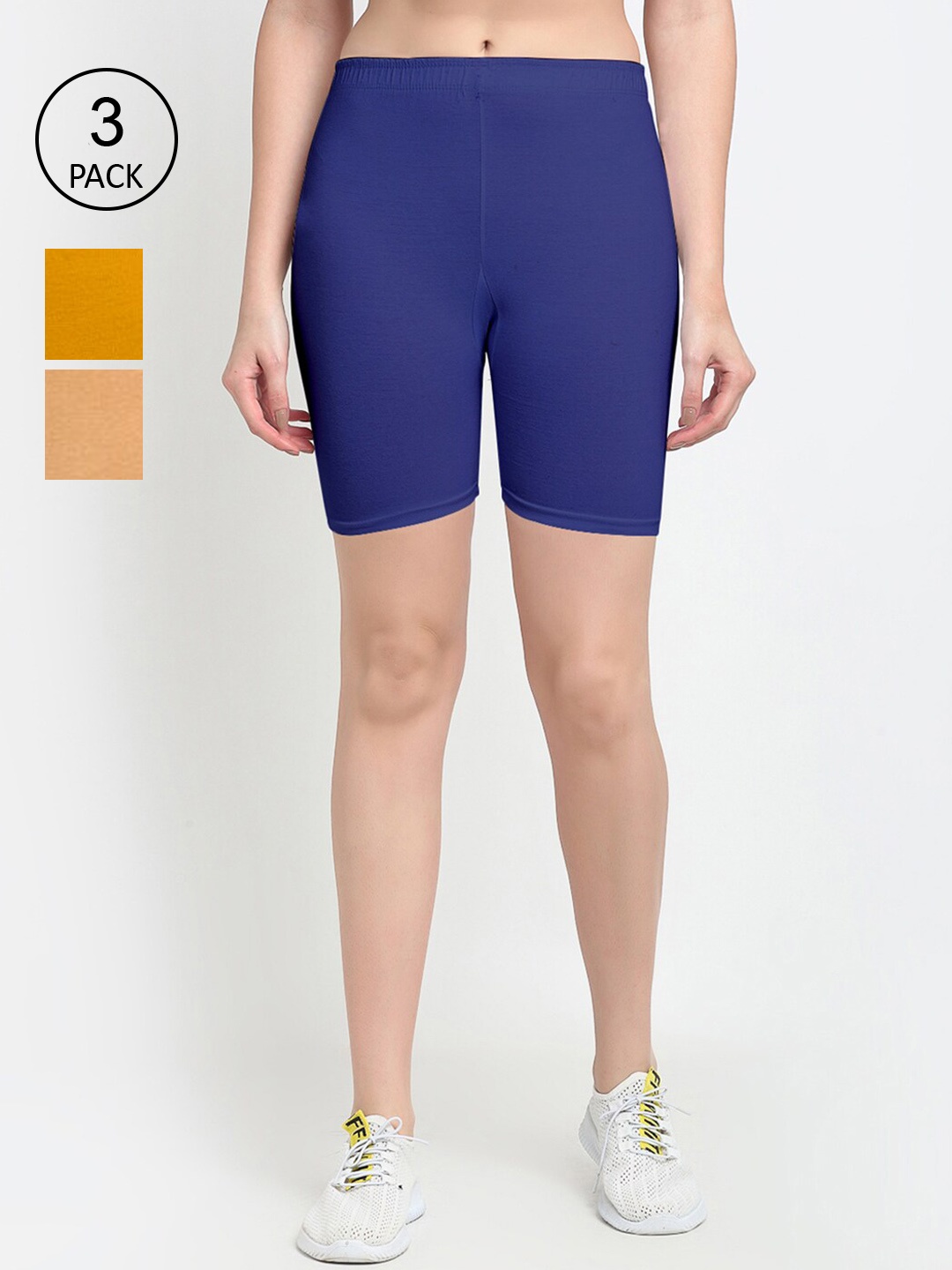 

GRACIT Women Pack of 3 Slim Fit Cycling Sports Shorts, Blue