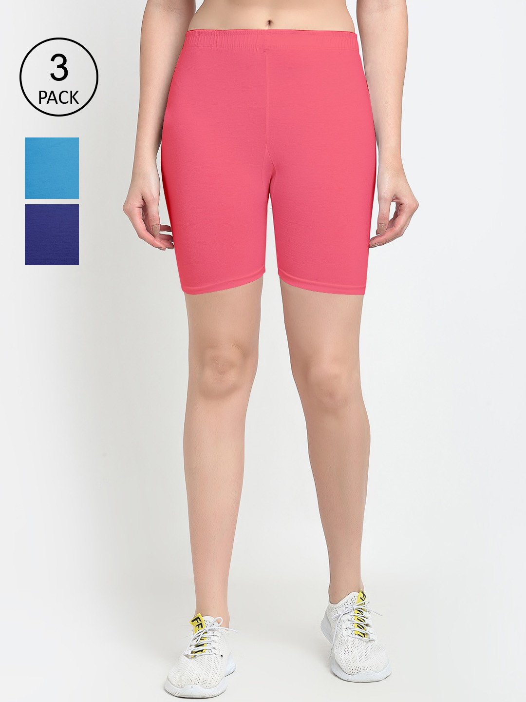 

GRACIT Women Pack Of 3 Cotton Cycling Sports Shorts, Blue