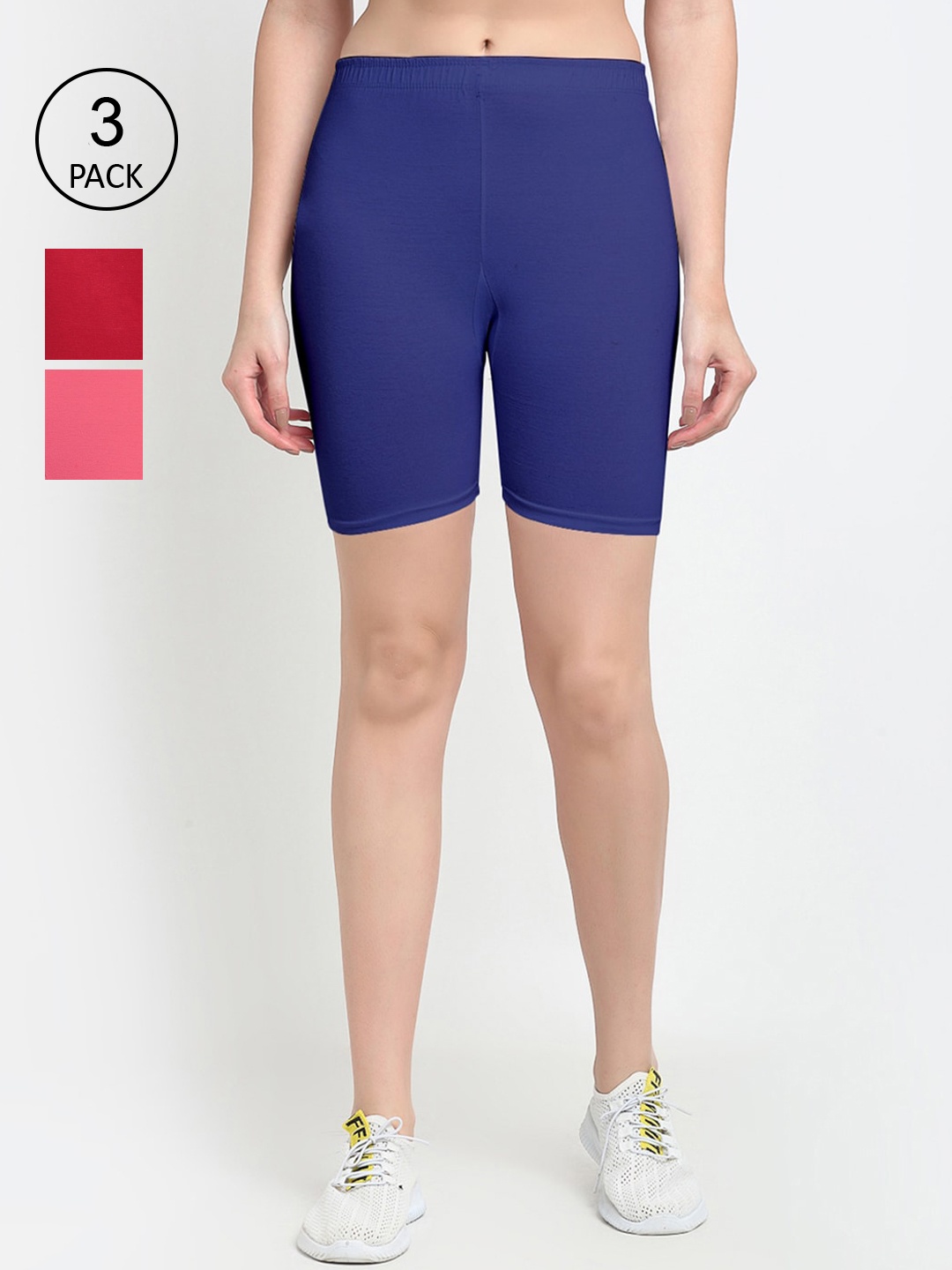 GRACIT Women Pack Of 3 Cotton Cycling Sports Shorts, Blue