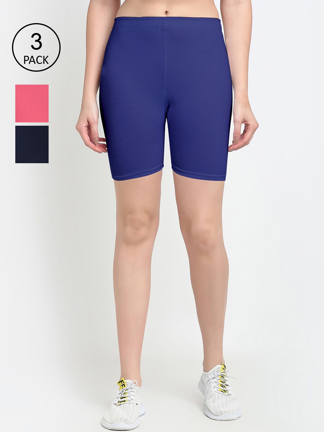 

GRACIT Women Pack of 3 Cycling Sports Shorts, Blue