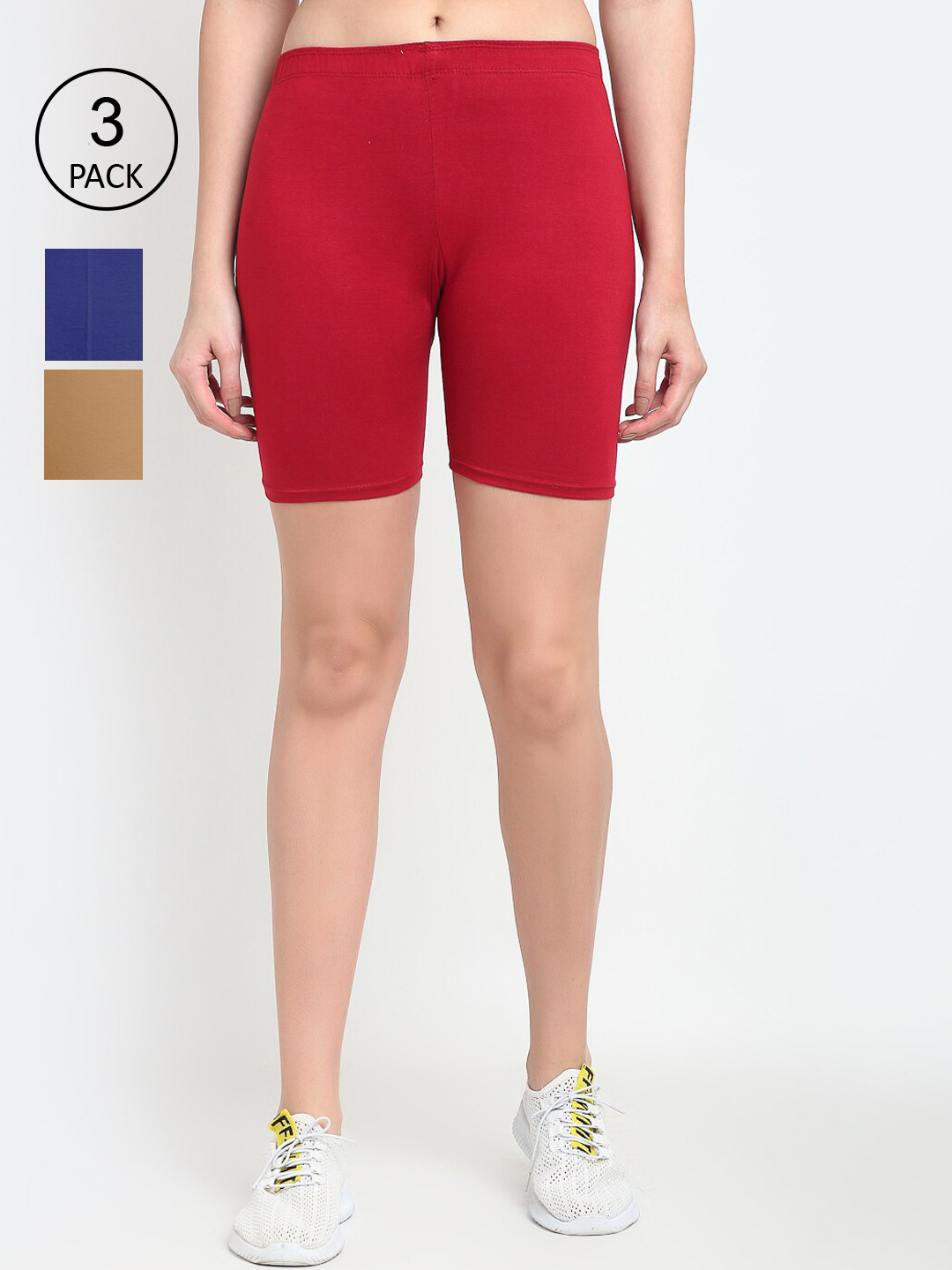 

GRACIT Women Pack of 3 Cotton Cycling Sports Shorts, Blue
