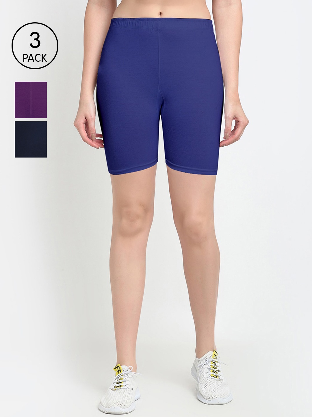 

GRACIT Women Pack of 3 Slim Fit Cycling Sports Shorts, Blue