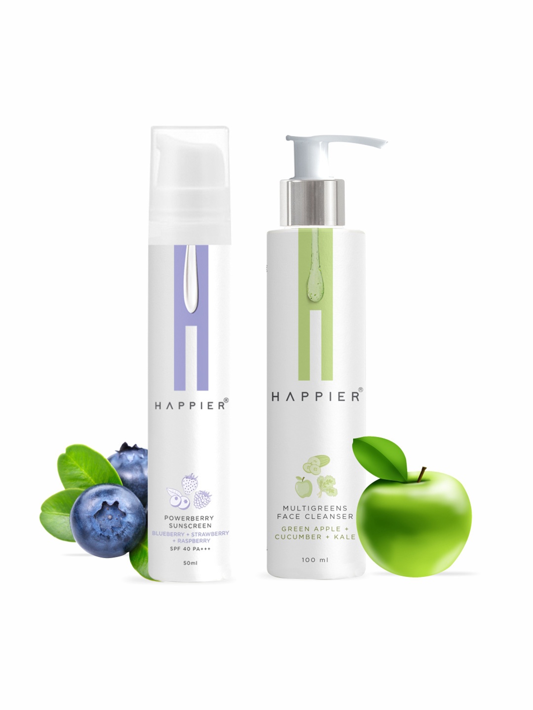 

Happier Green & Lavender Set Of Face Cleanser & Powerberry Sunscreen