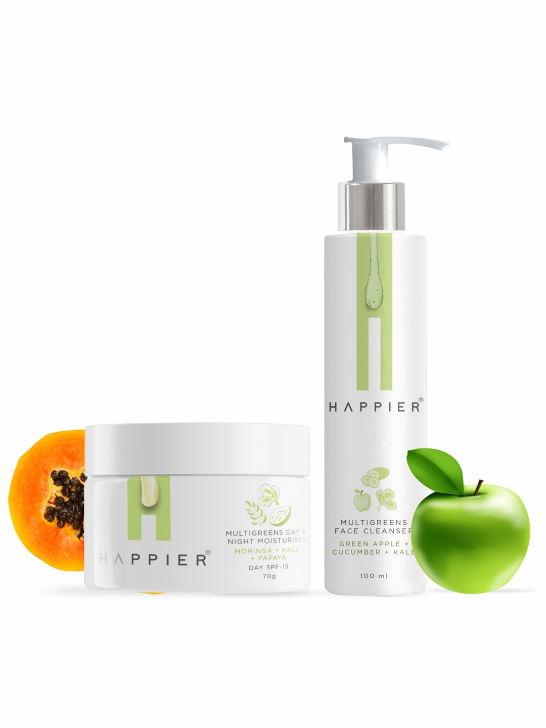 

Happier Green face cleanser-100ml and Day & Night moisturizer-70gm