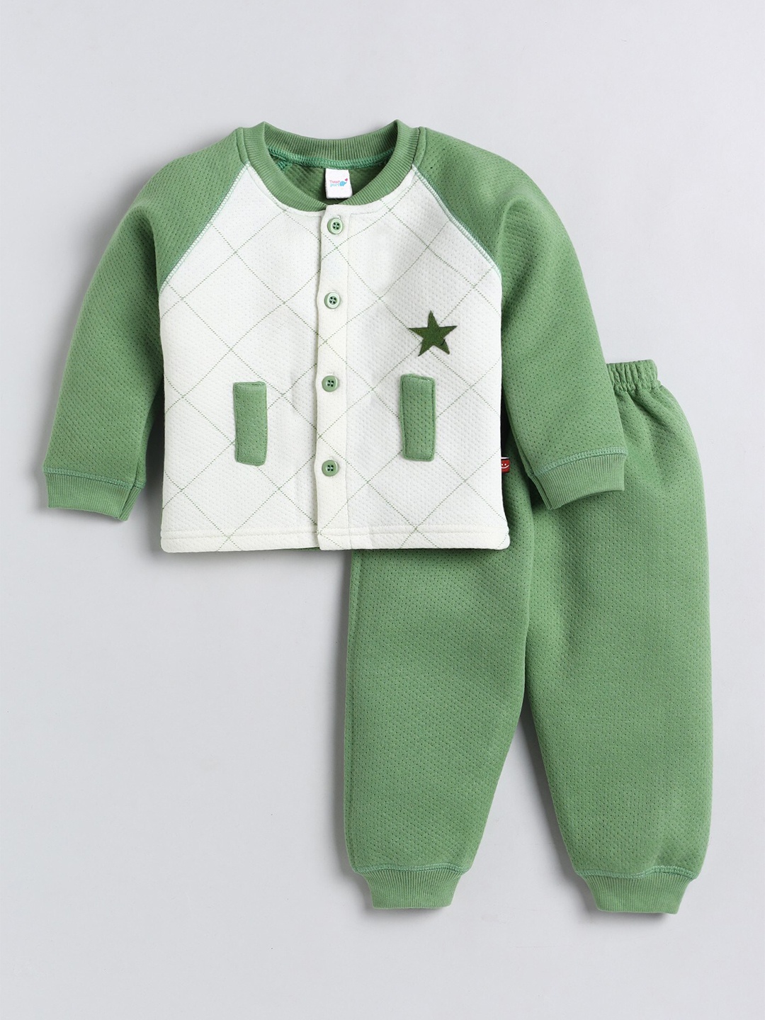 

Toonyport Unisex Kids Green & White Printed Top with Trousers