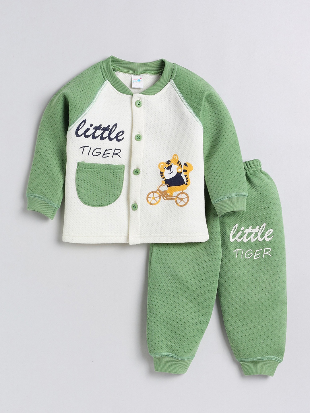 

Toonyport Unisex Kids Green & White Printed Top with Trousers
