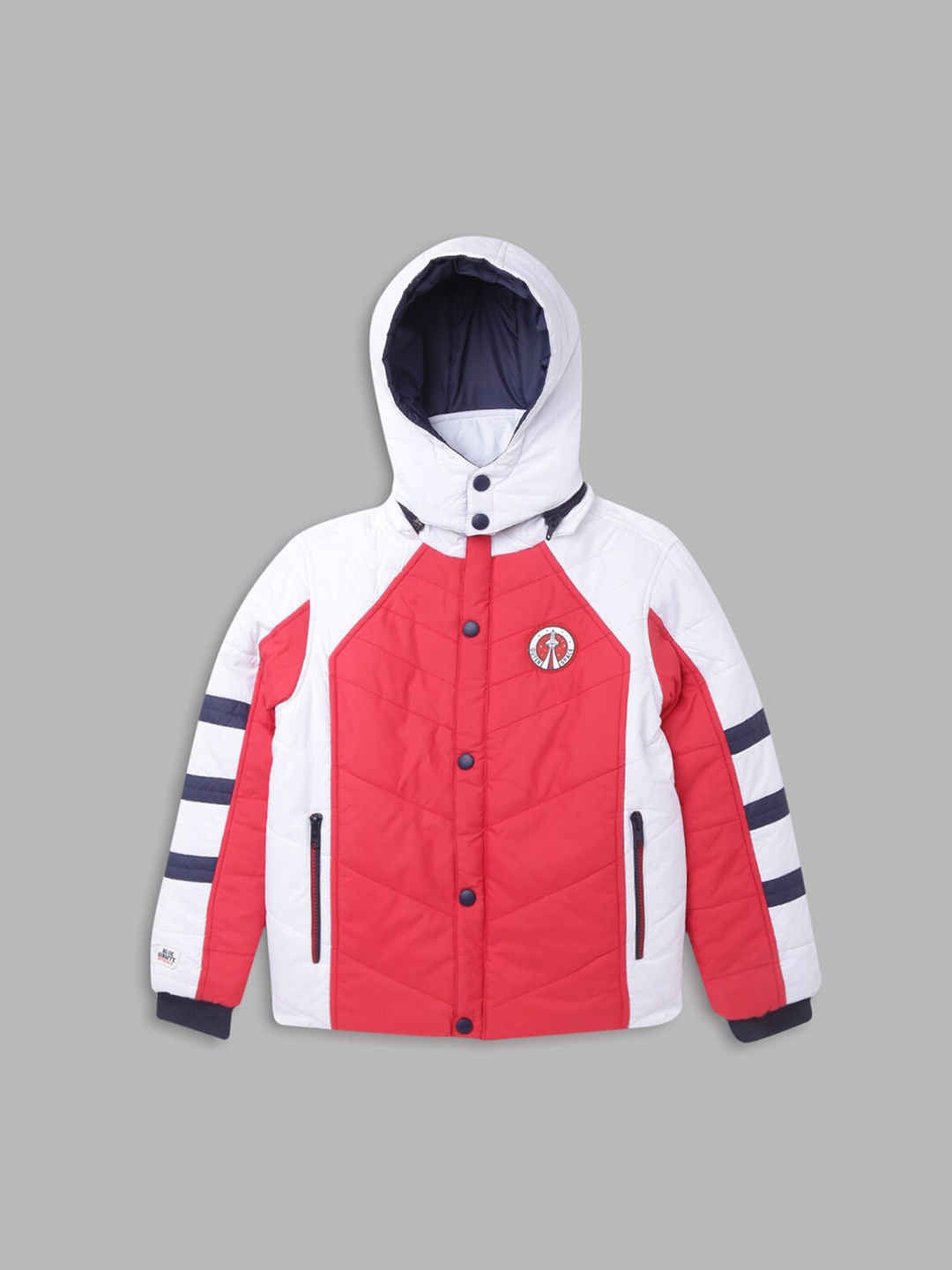 

Blue Giraffe Boys Red White Colourblocked Padded Jacket