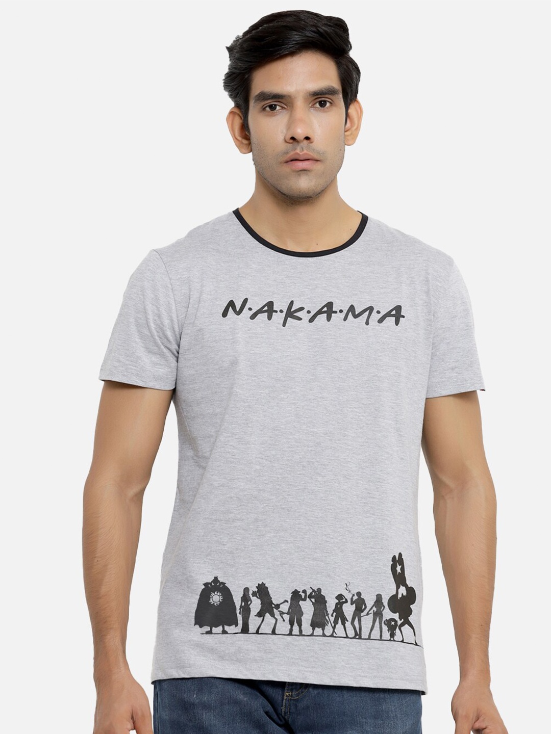 

COMICSENSE Men Grey & Black Typography Printed Bio- Finish Cotton T-shirt