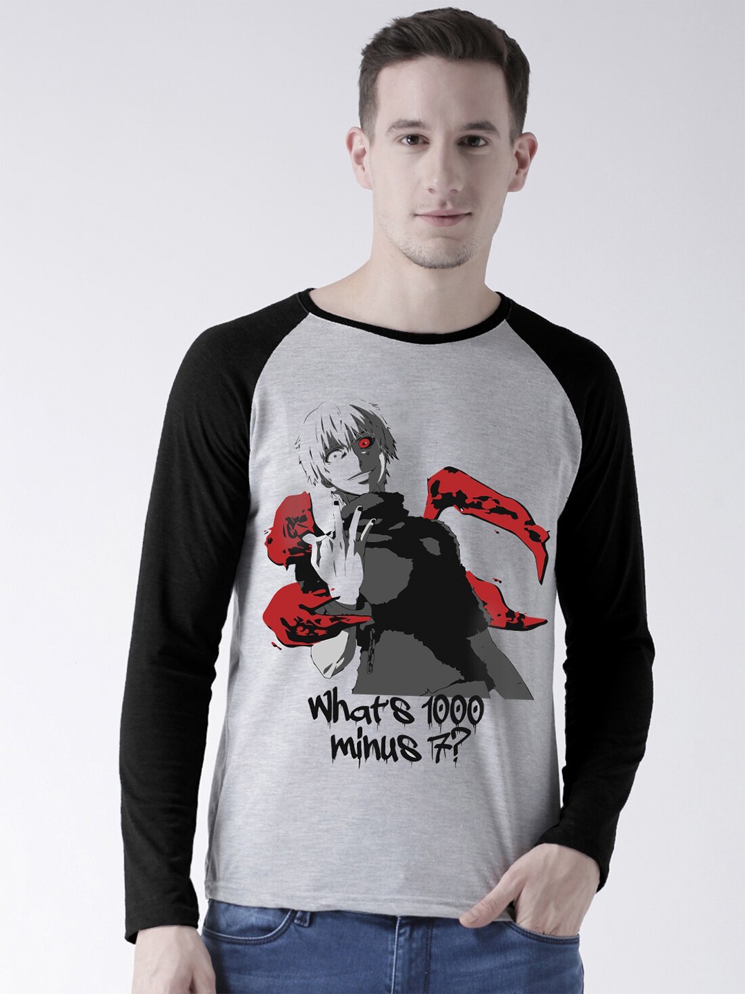 

COMICSENSE Men Grey & Black Printed Bio Finish Cotton T-shirt