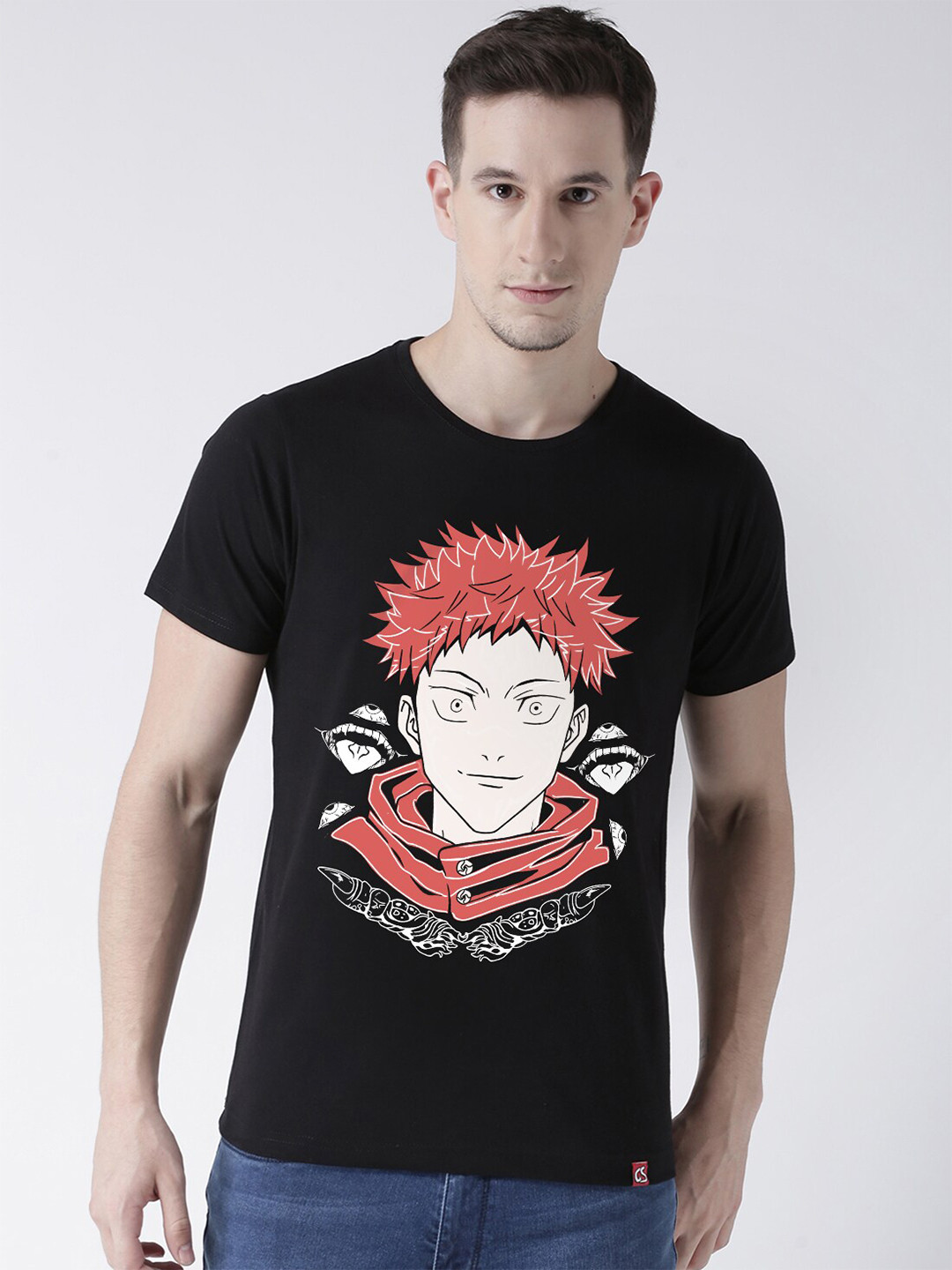 

COMICSENSE Men Anime Printed Jujutsu Kaisen Glow in Dark Cotton Tshirt, Black