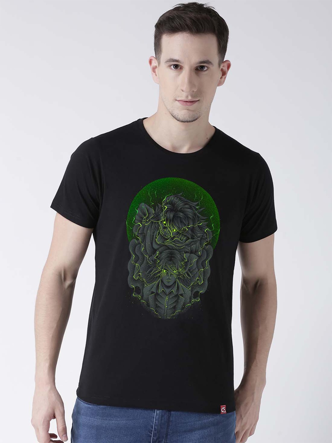 

COMICSENSE Men Black & Green Printed Cotton Bio Finish T-shirt