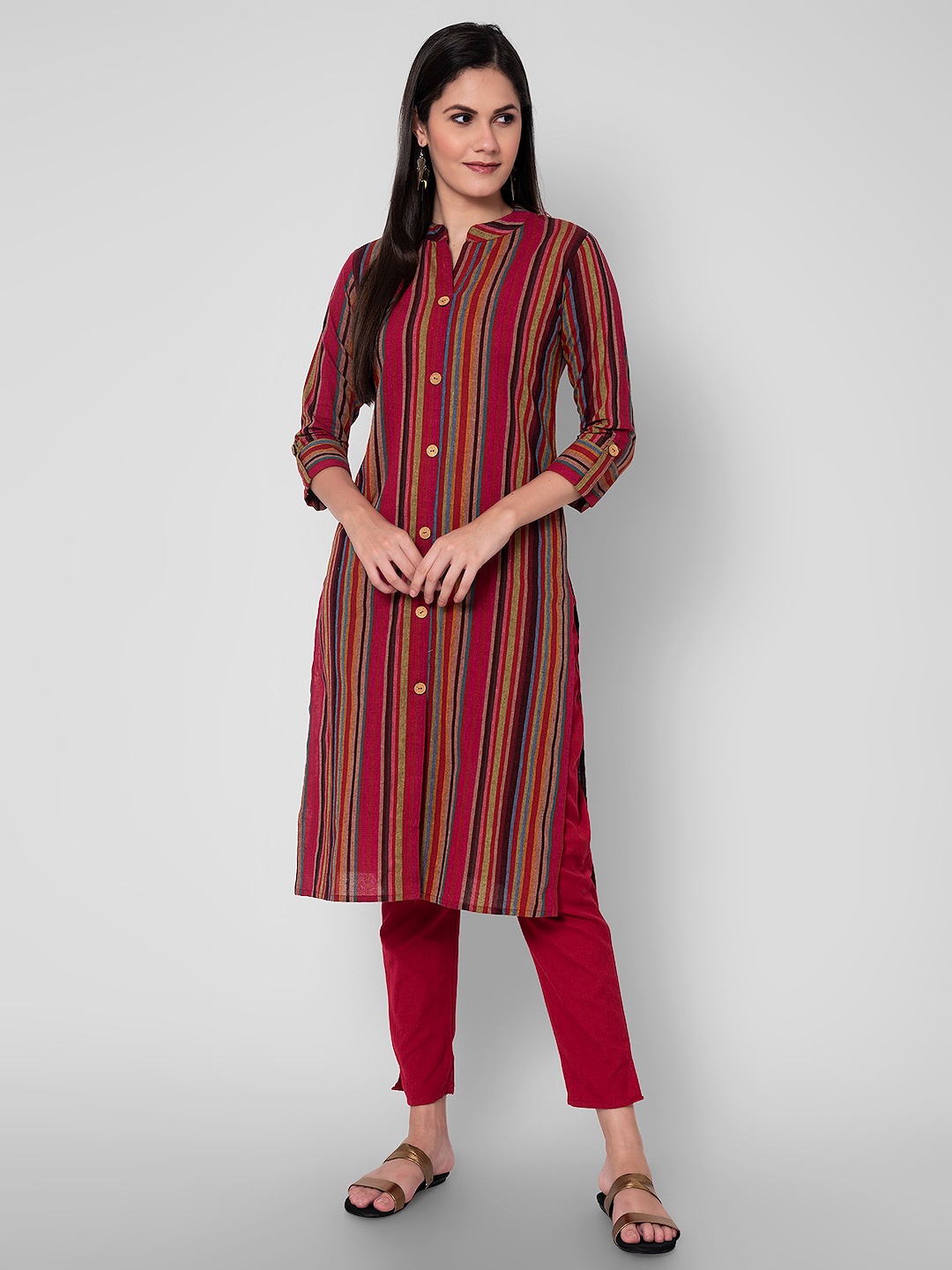 

Sanganeri Kurti Women Maroon Printed Pure Cotton Kurta with Trousers