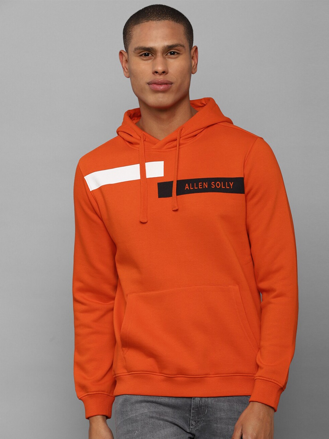 

Allen Solly Men Orange Printed Pure Cotton Hooded Sweatshirt