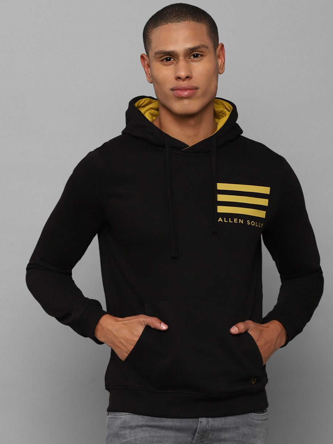 

Allen Solly Men Black Cotton Printed Hooded Sweatshirt