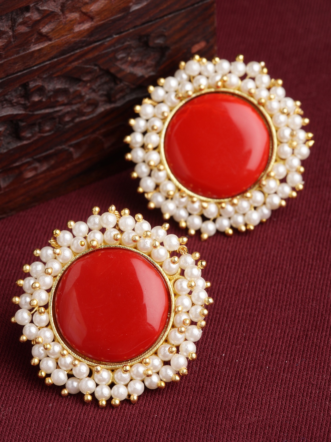 

PANASH Gold-Toned & White Circular Studs Earrings