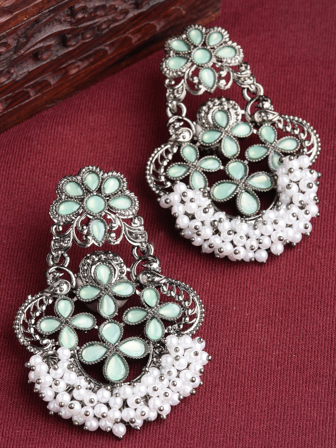 

PANASH Black & White Contemporary Chandbalis Earrings