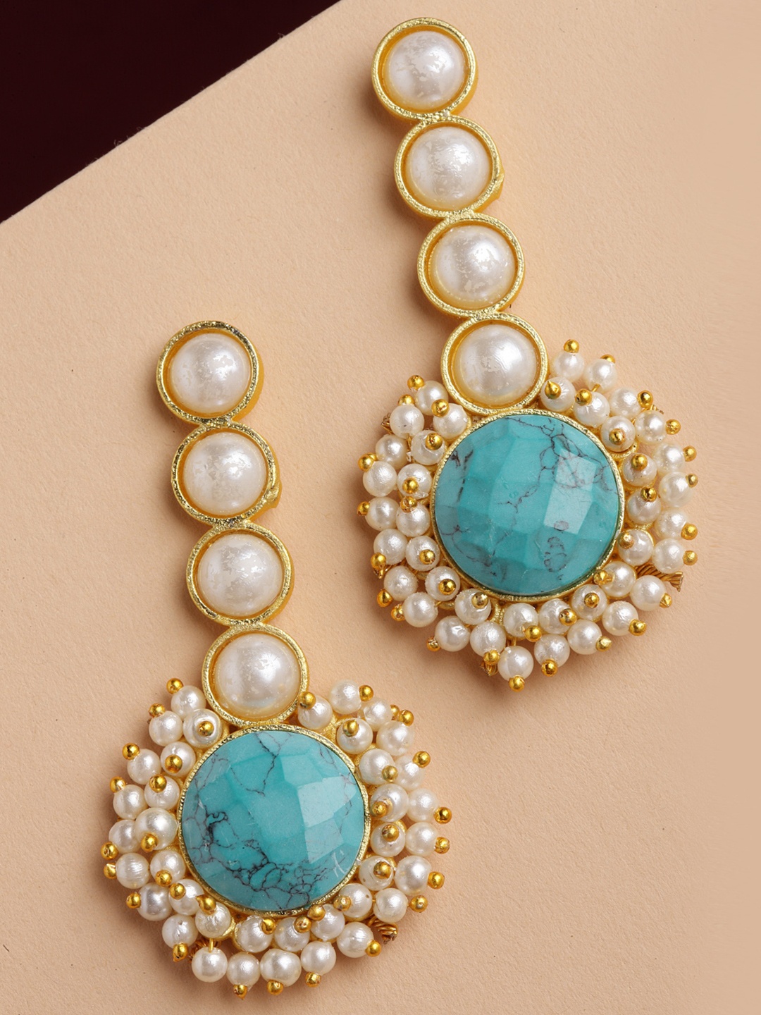 

PANASH Gold-Toned & Blue Contemporary Drop Earrings