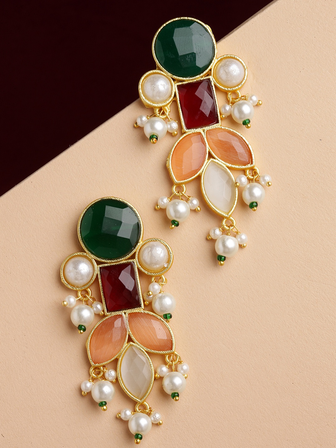 

PANASH Gold-Toned & Green Classic Drop Earrings