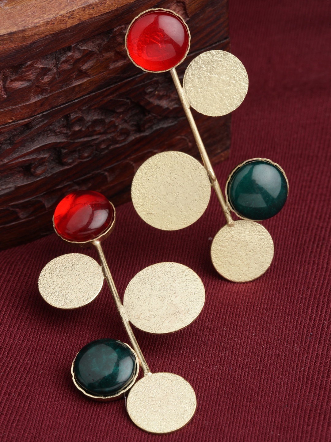 

PANASH Gold-Toned & Red Contemporary Drop Earrings