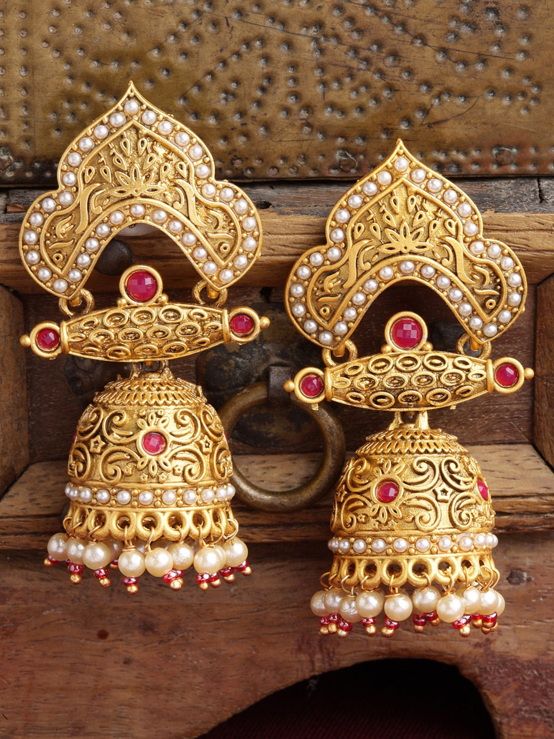 

PANASH Gold-Toned Dome Shaped Jhumkas Earrings
