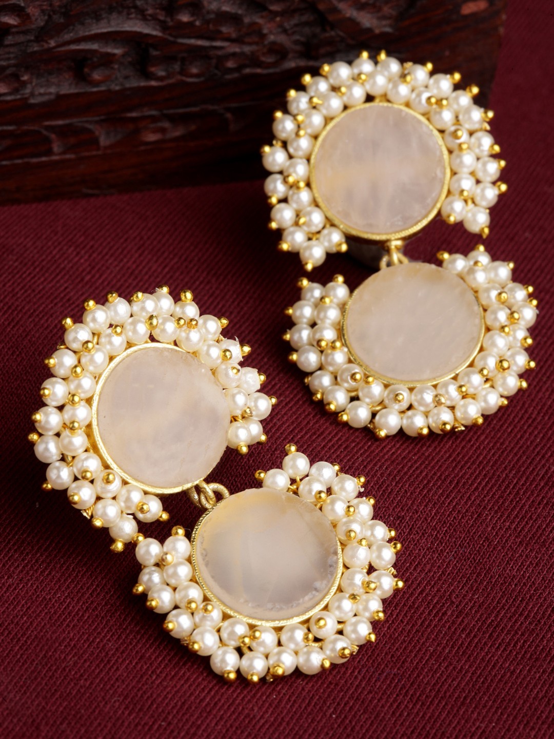 

PANASH Gold-Toned & White Classic Drop Earrings