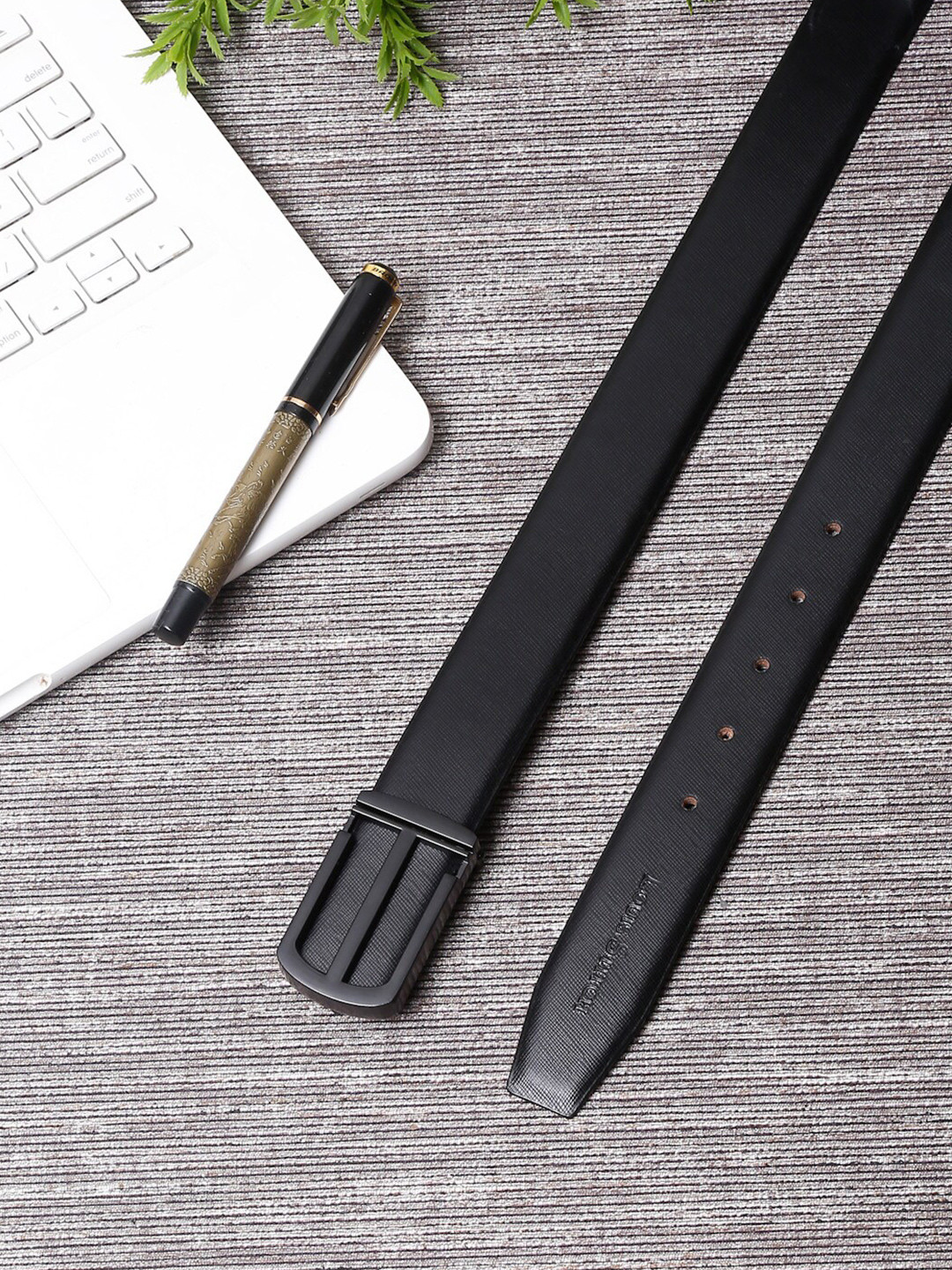 

LOUIS STITCH Men Black Leather Formal Belt
