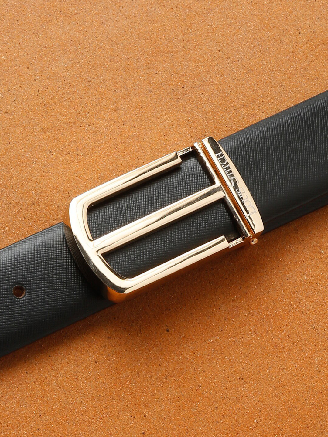 

LOUIS STITCH Men Black Leather Formal Belt