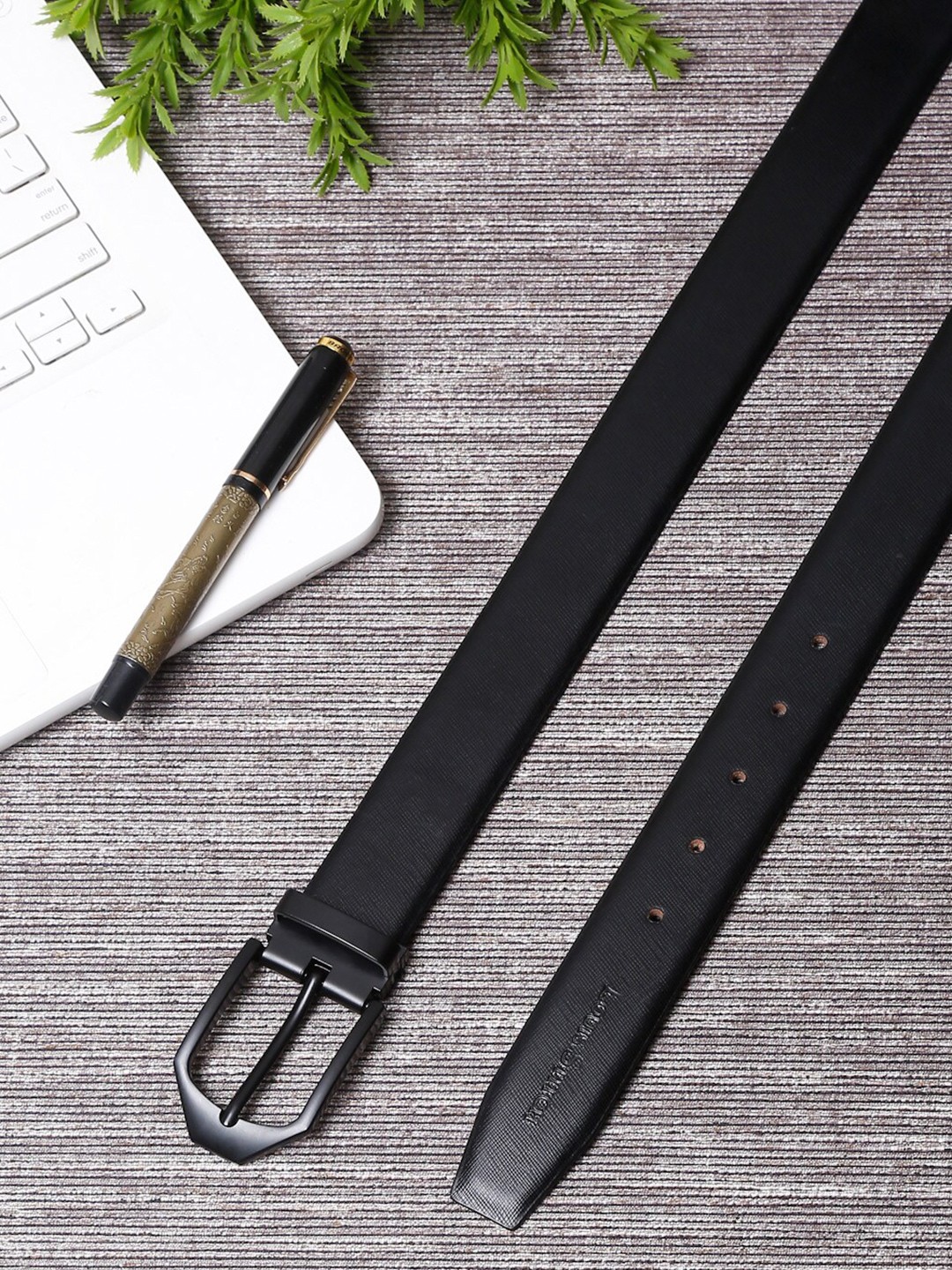 

LOUIS STITCH Men Black Leather Formal Belt