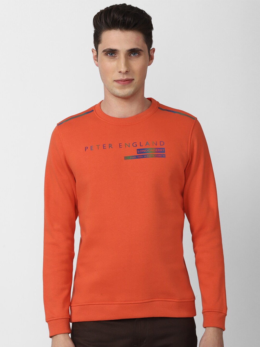 

Peter England Casuals Men Orange Printed Sweatshirt