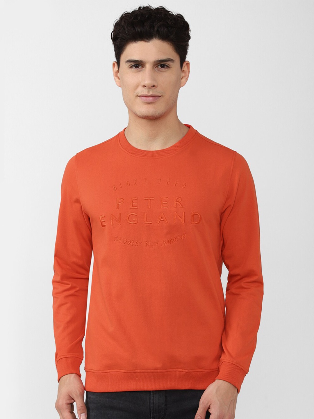 

Peter England Casuals Men Orange Embroidered Sweatshirt