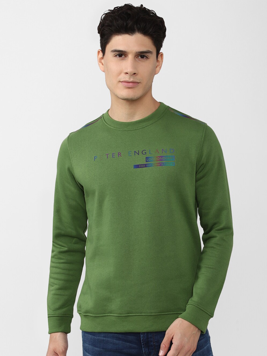 

Peter England Casuals Men Green Printed Sweatshirt