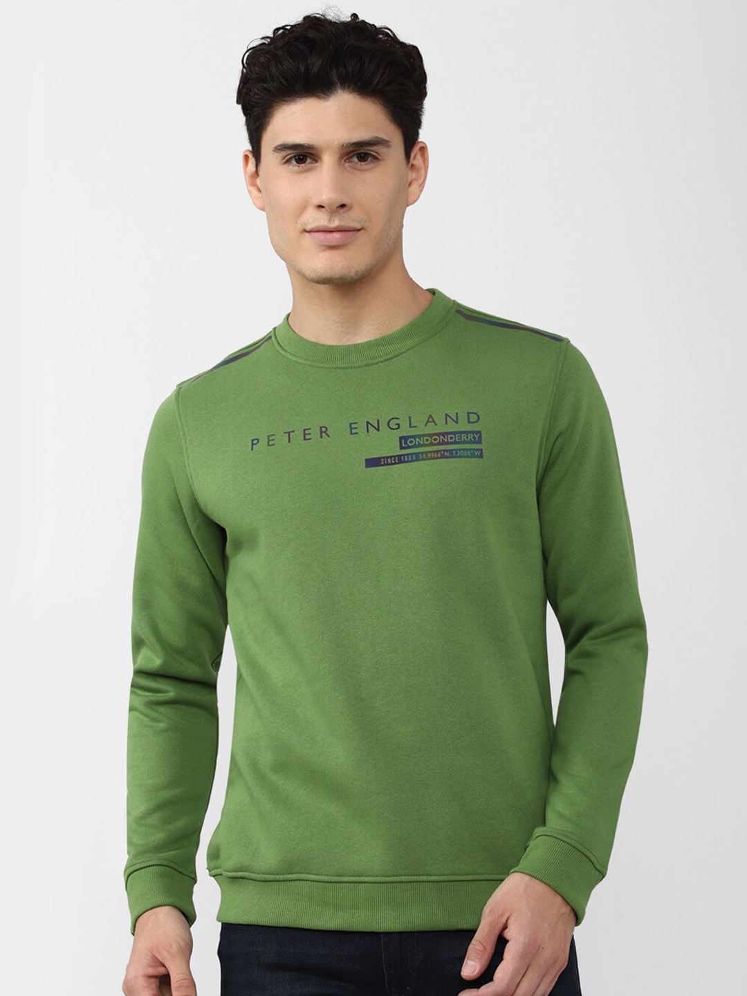 

Peter England Casuals Men Green Cotton Sweatshirt