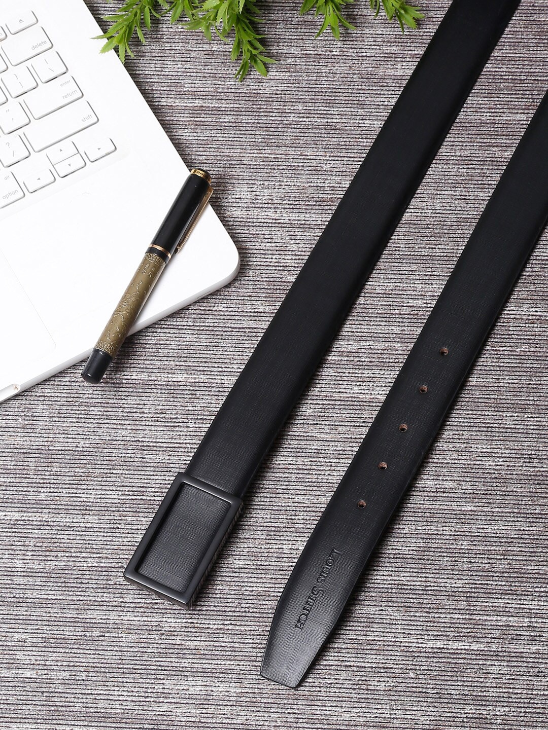 

LOUIS STITCH Men Black Leather Formal Belt