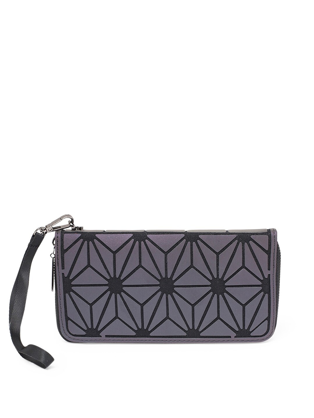 

BAOMI Women Grey Geometric PU Zip Around Wallet