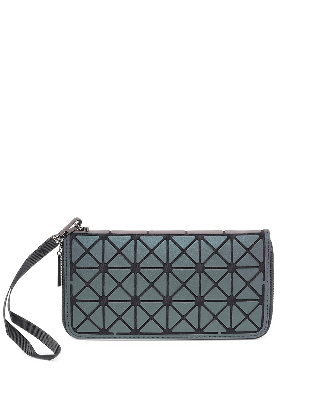 

BAOMI Women Grey Geometric PU Zip Around Wallet