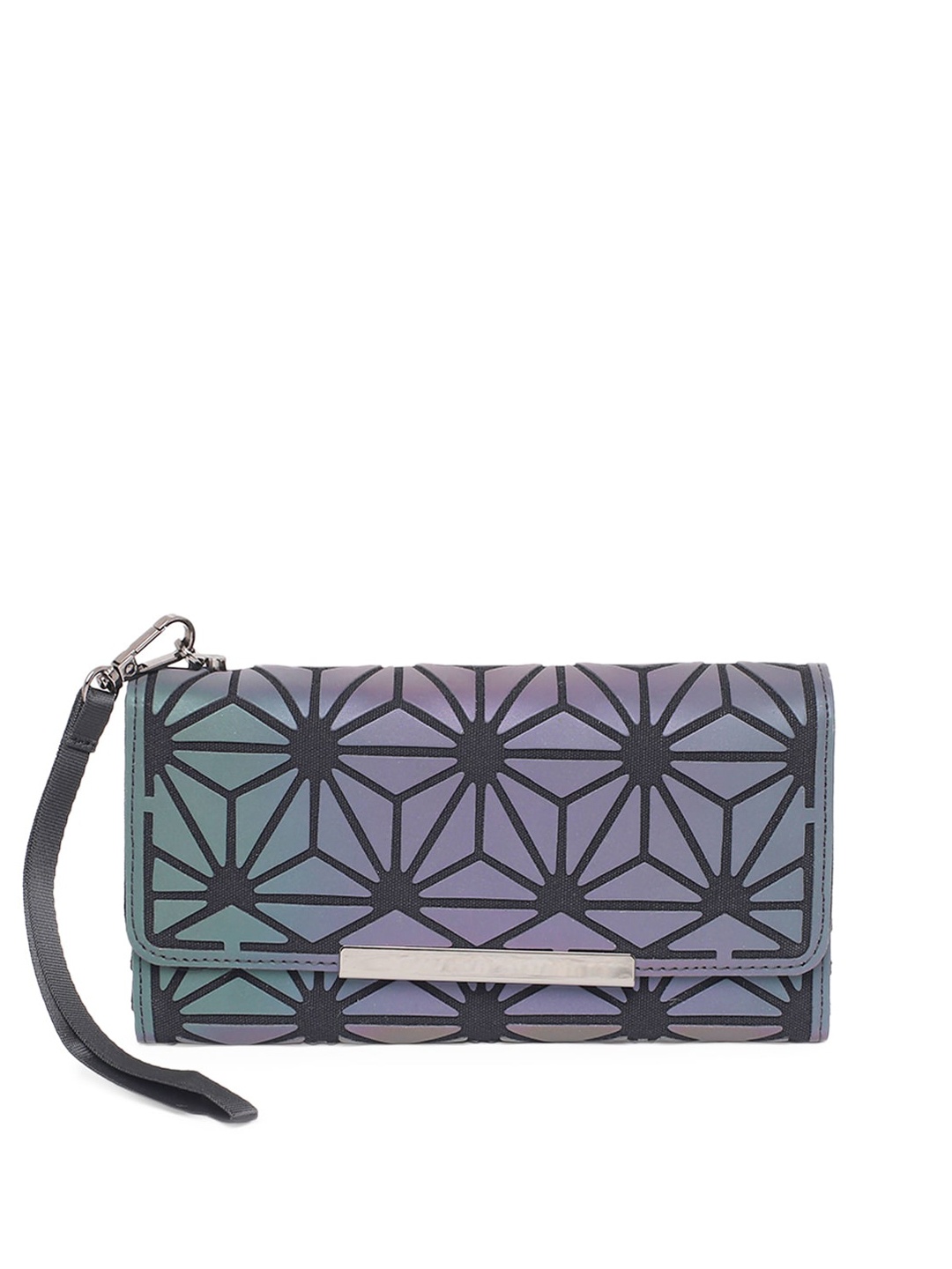 

BAOMI Women Grey Geometric PU Zip Around Wallet